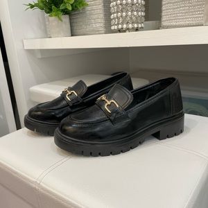 Black Loafers with Gold Hardware